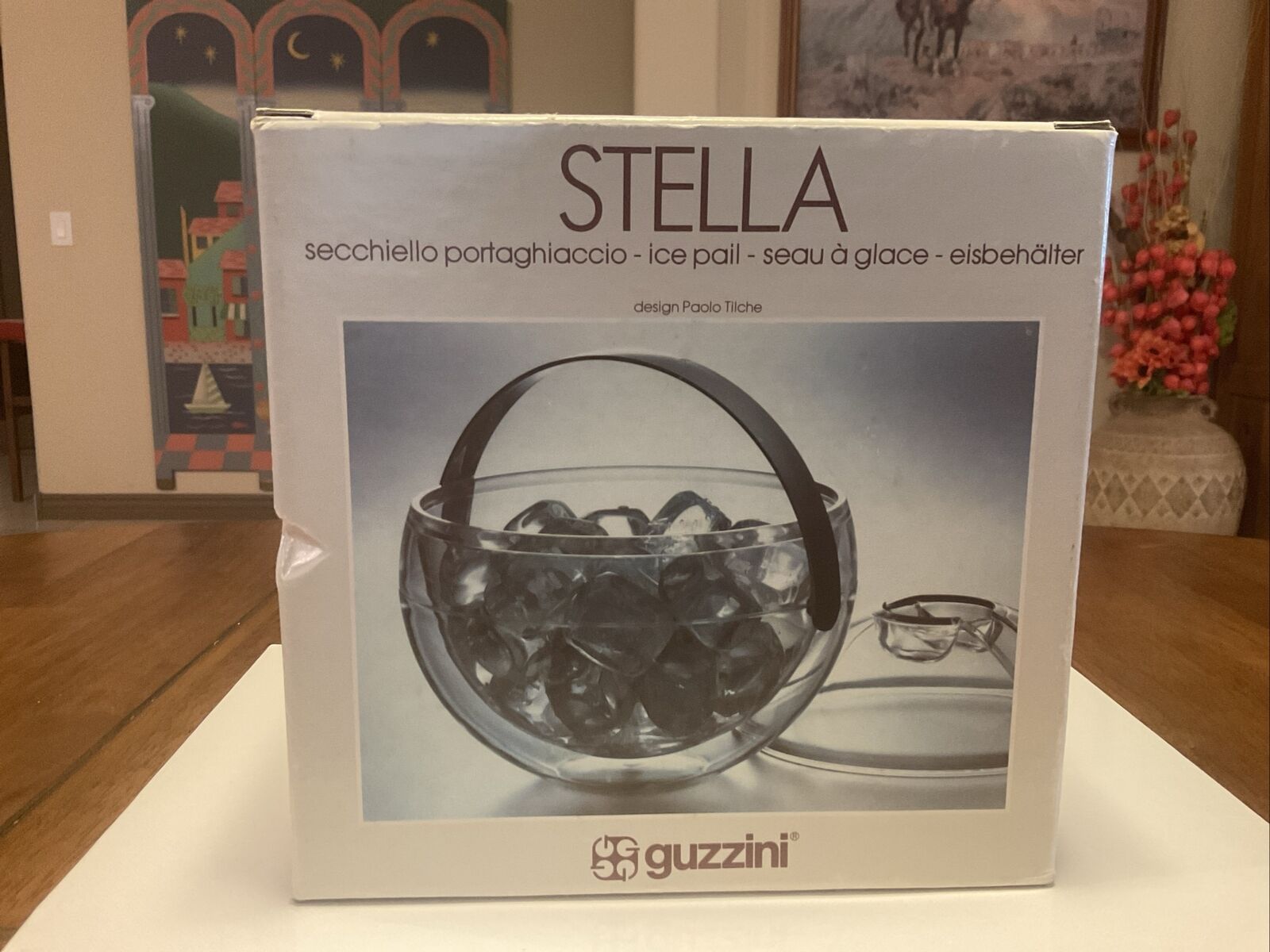 Vintage MCM Paolo Tilche Guzzini Stella Clear Lucite Sphere Globe Ice Bucket