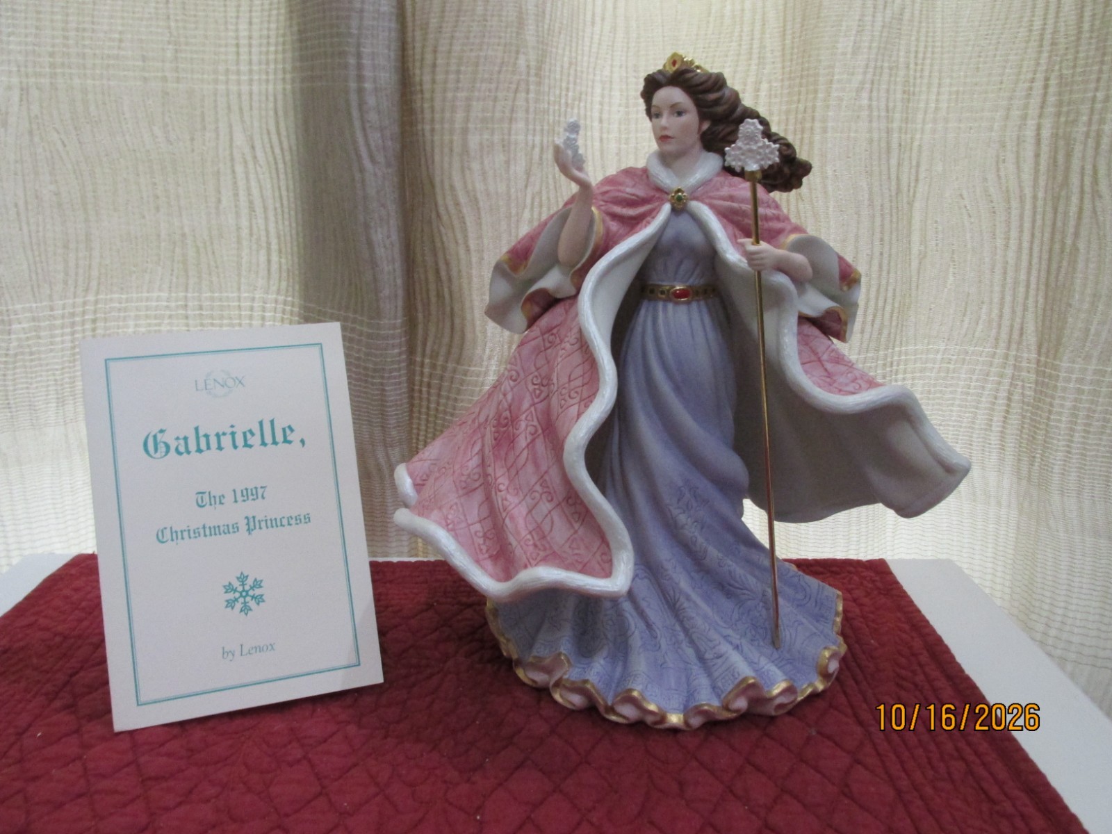 Vintage 1997 Lenox Christmas Princess Gabrielle Porcelain Doll Figurine