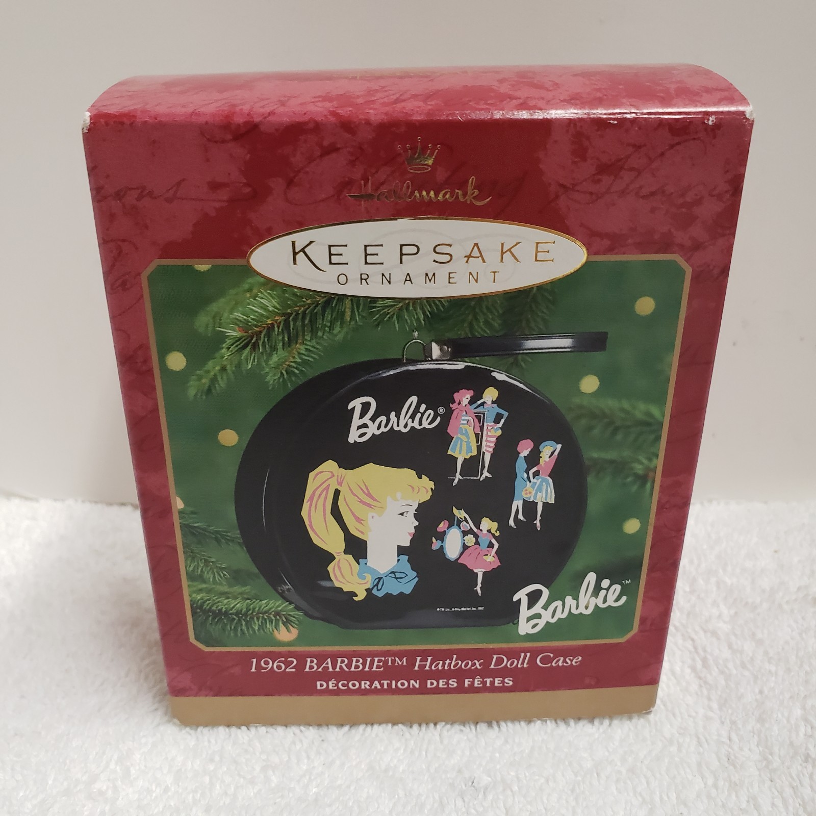 New Barbie 2000 Hallmark Keepsake Ornament 1962 Hatbox Doll Case NIB
