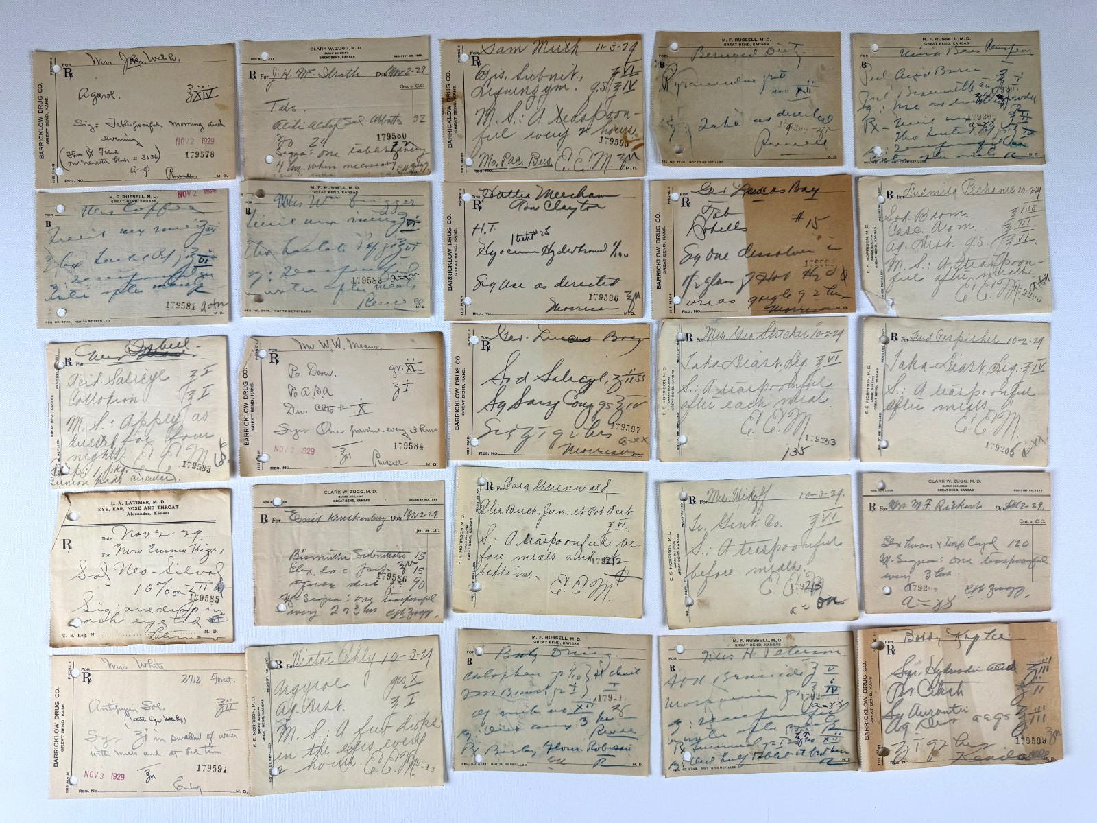 25 Antique 1929 Pharmacy Medical Rx Paper Prescription Hand-Written Some Dated V