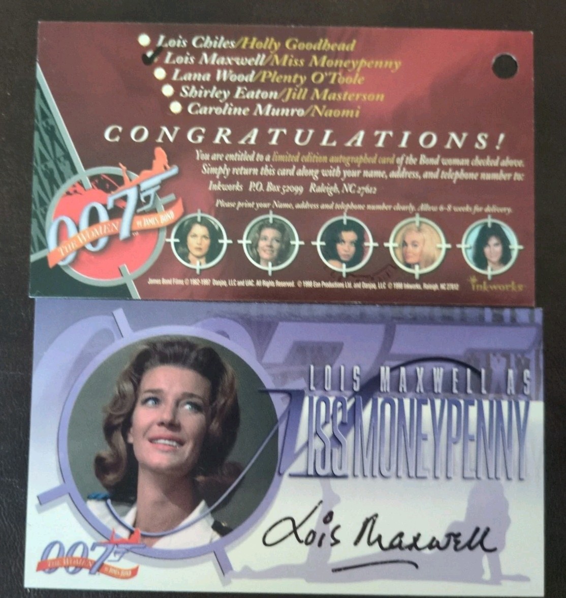 Lois Maxwell Auto Miss Moneypenny - 1998 Inkworks Women of James Bond + Redempti