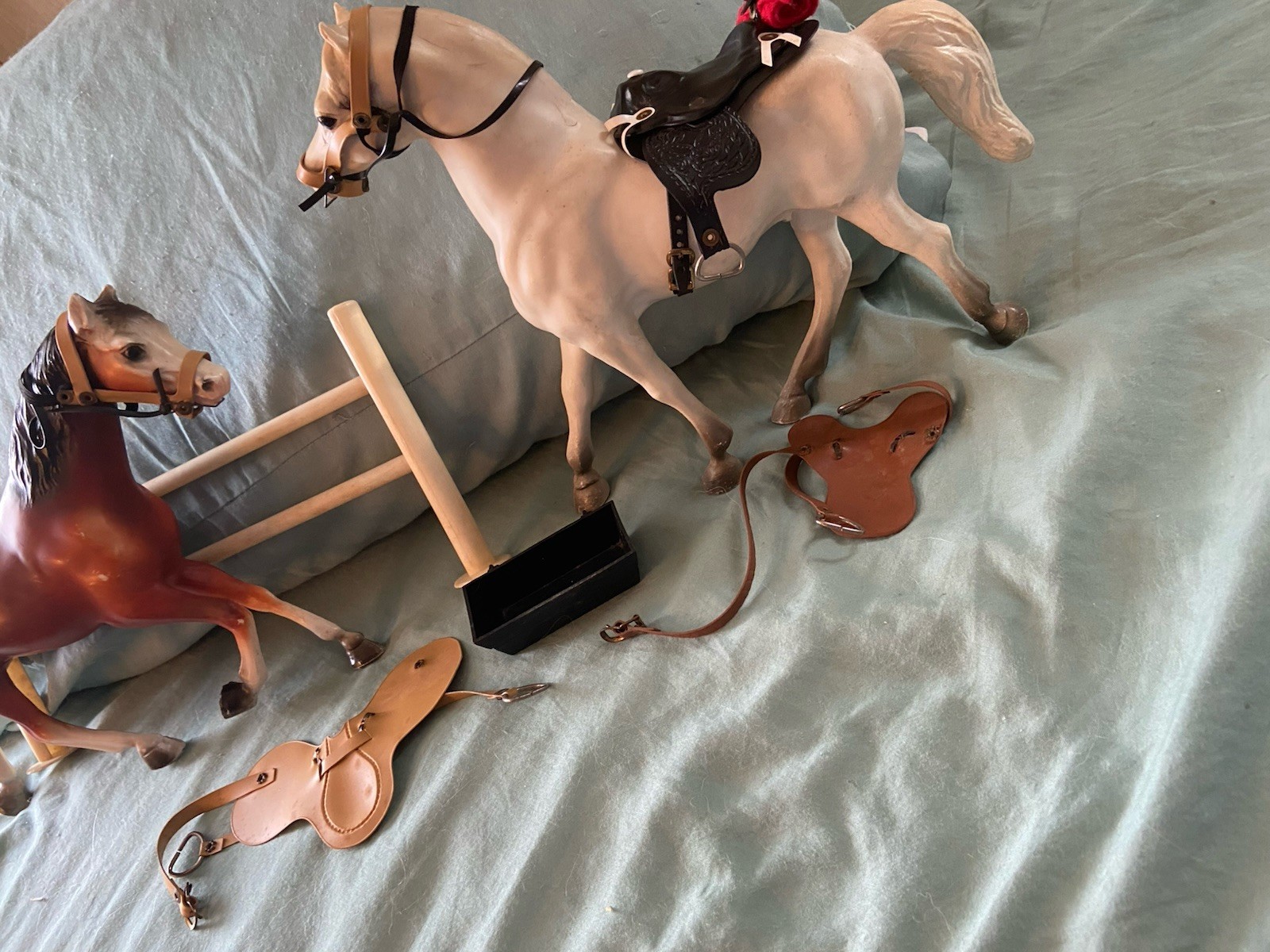 2 VTG Horses Model with Saddle and Bridle Quality Made 10” High Western + Extras