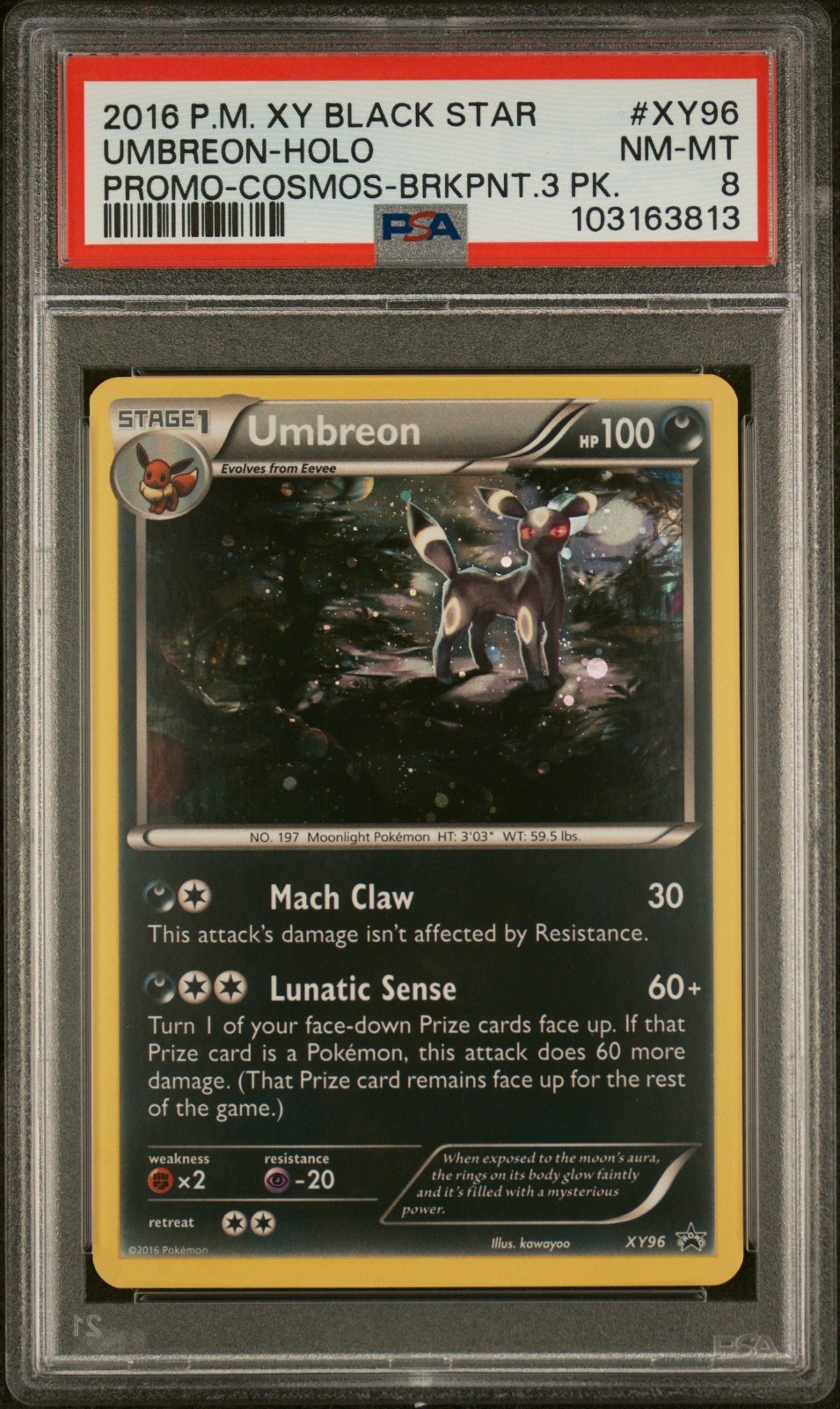 2016 POKEMON BLACK STAR PROMO UMBREON #XY96 HOLO PSA 8 COSMOS-BRKPNT.3 PK ENG
