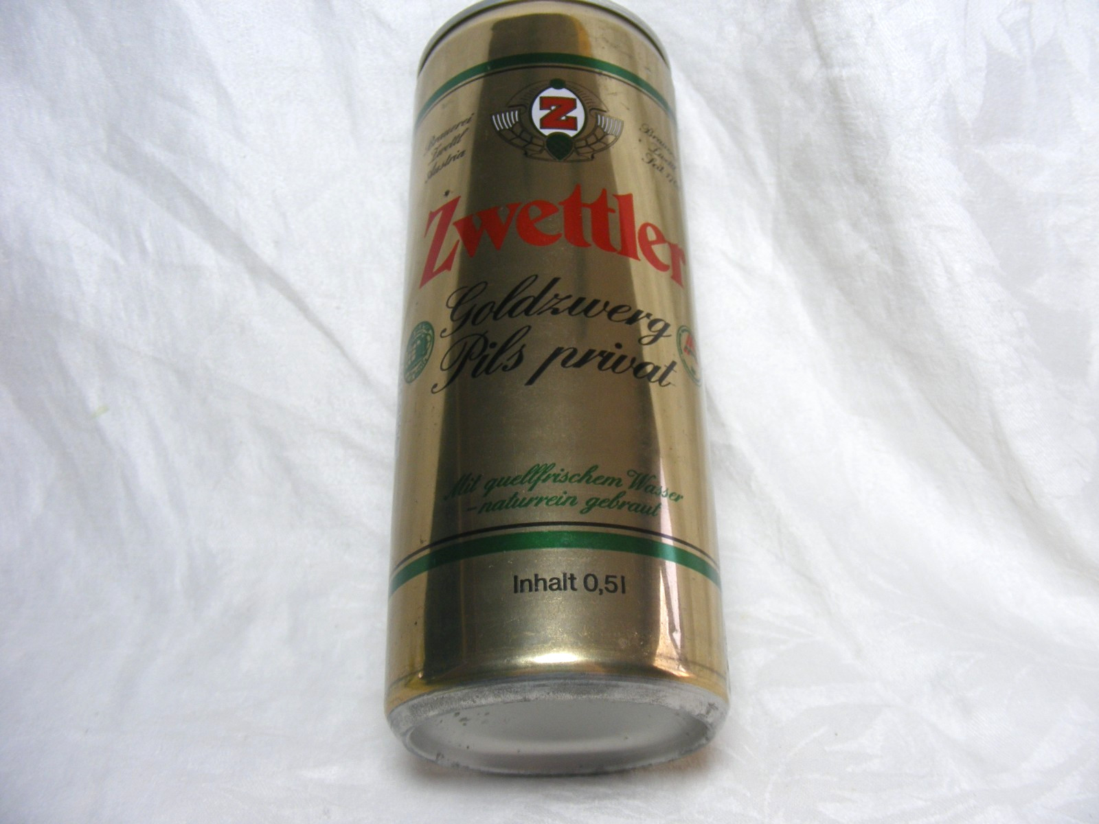 Vintage Steel Beer Can Zwettler Goldswerg Pils Privat Beer 16oz Missing Tab