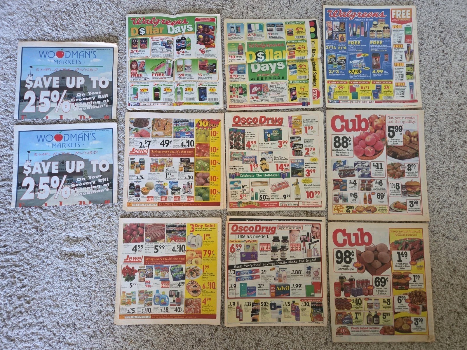 Vtg 90's Y2K Sales Grocery Circulars Lot Cub Foods, Walgreens, Jewel, Osco-Drug