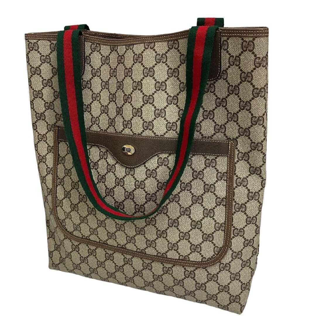 Auth GUCCI GG Sherry Shoulder Tote Bag PVC Leather Brown Vintage