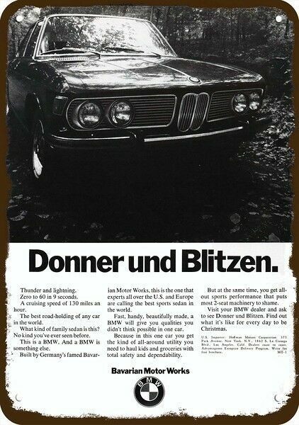 1970 BMW Donner Und Blitzen Christmas Car Vnt-Look DECORATIVE REPLICA METAL SIGN