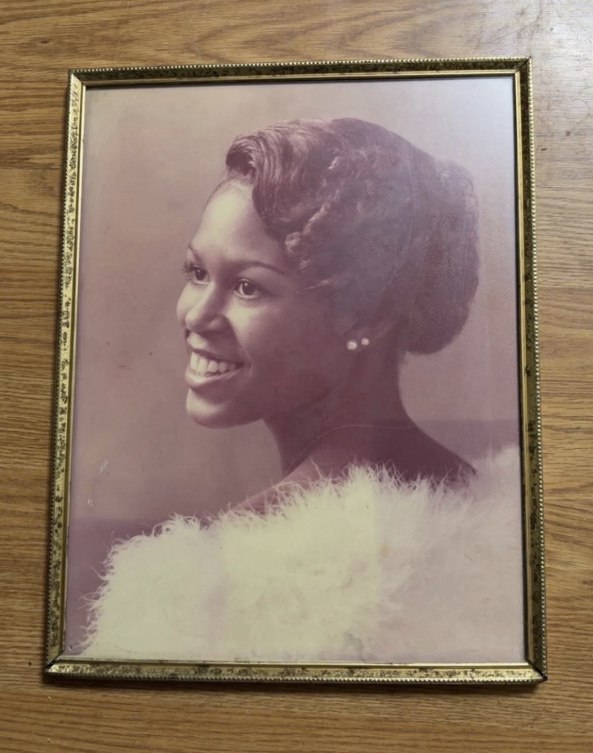 Vtg 1970s Wedding Photo Black Woman Portrait in Ornate Gold Frame 14x11\