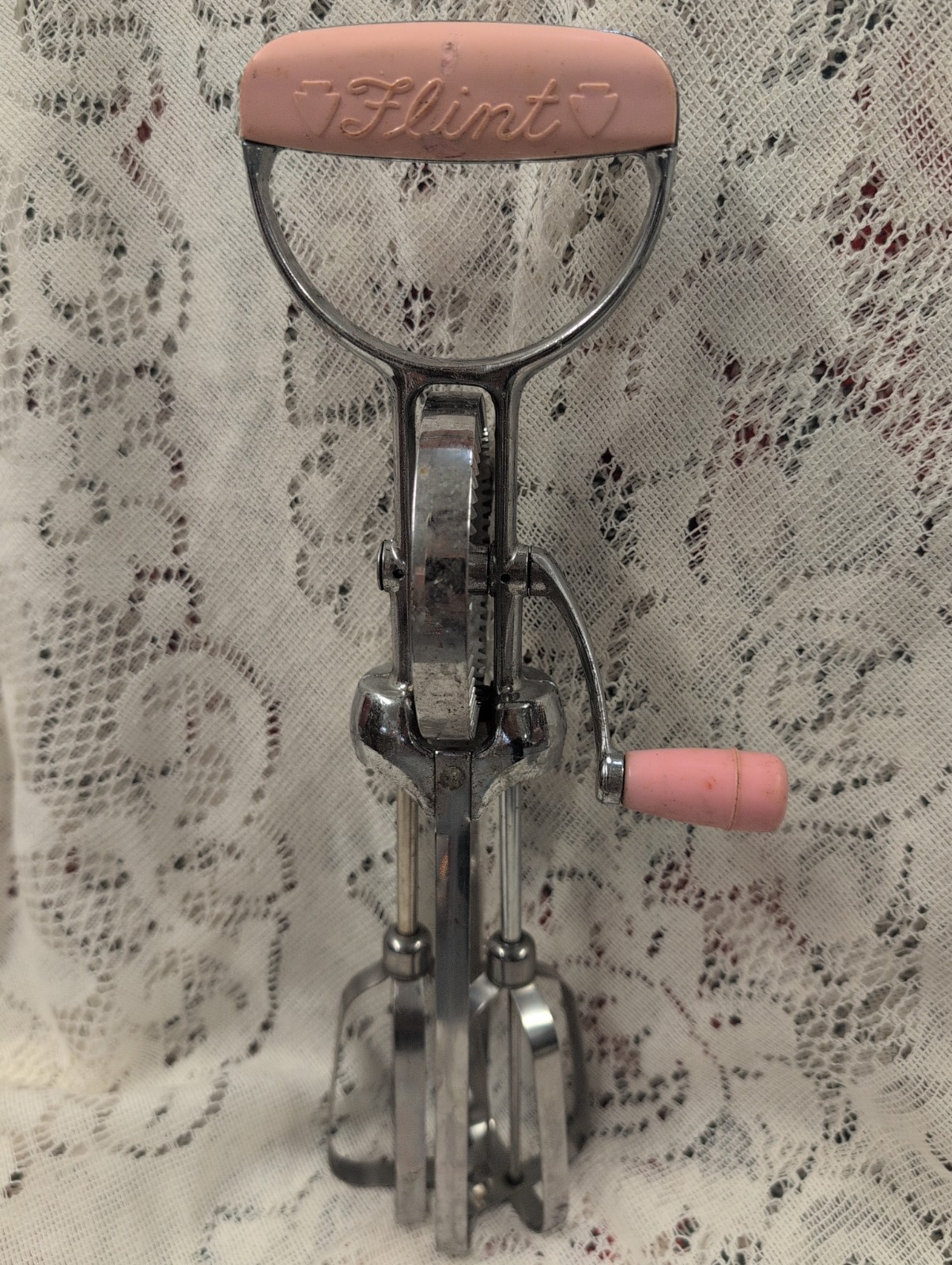 Vintage Flint Best Ekco Hand Mixer PINK Handle Stainless Egg Beater