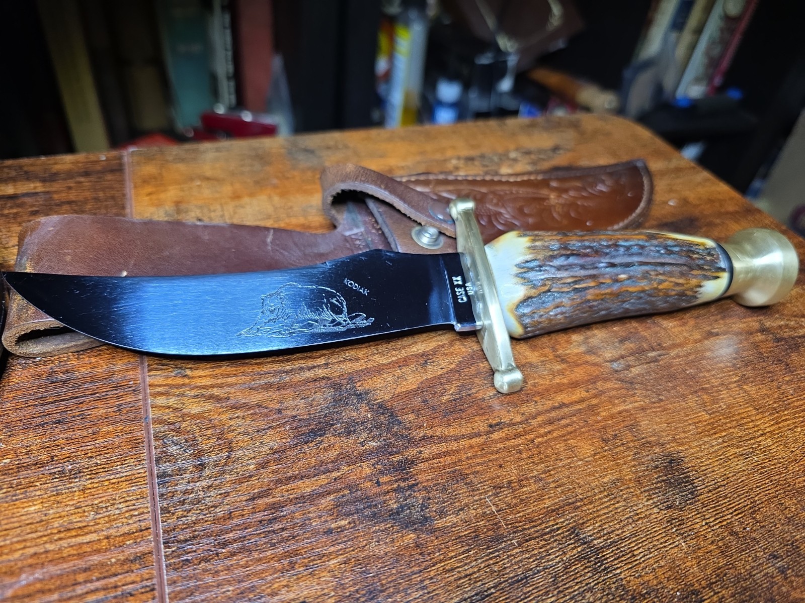Case XX USA Kodiak 1965-69 With sheath Fixed Blade stag Knife RARE
