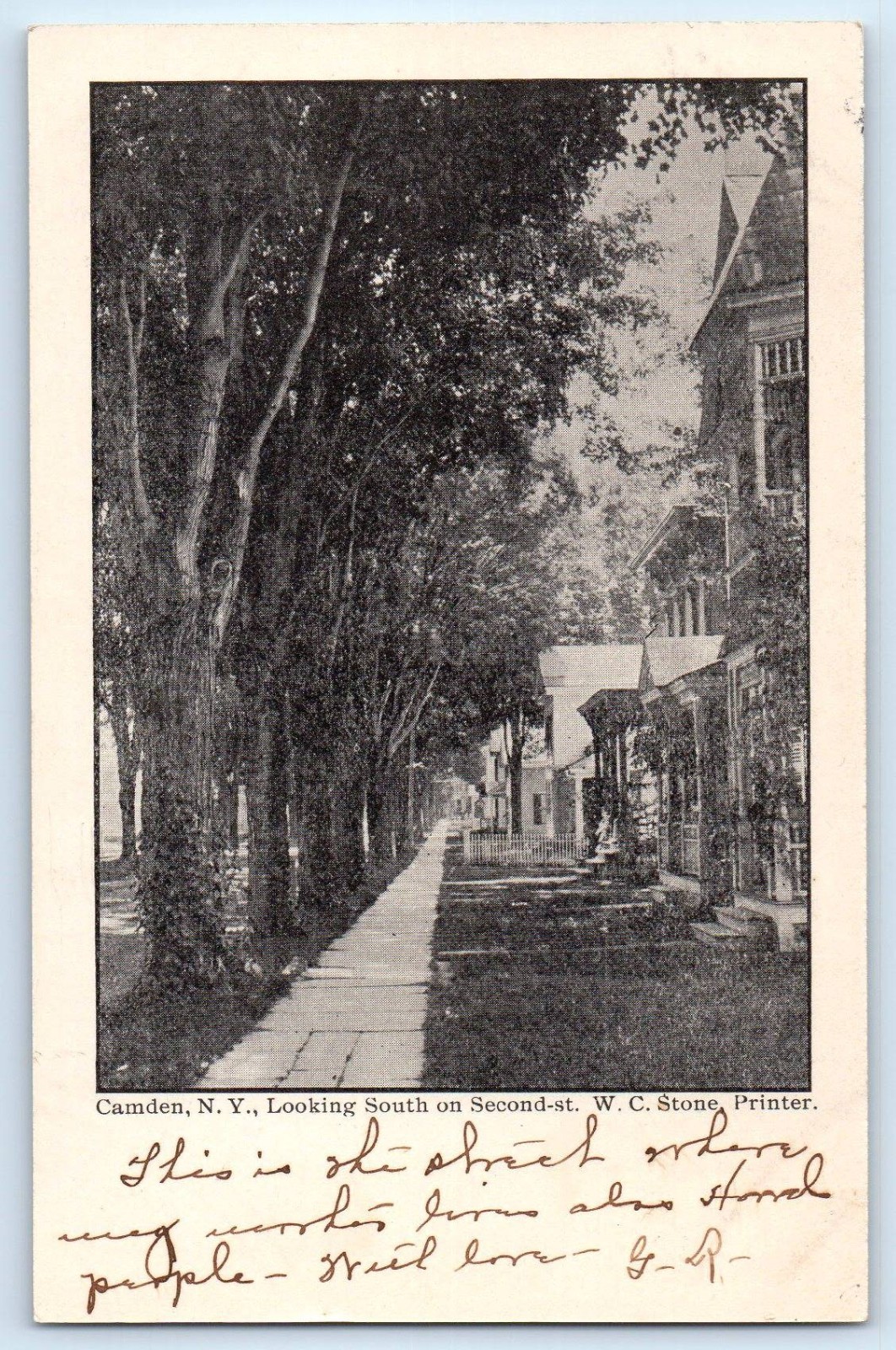 1905 Camden New York Postcard Looking South Second St WC Stone Printer Building