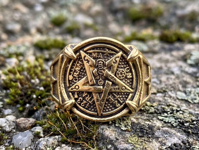 Bold Gold Pentacle Ring Infused with Black Magick Your Thoughts Turn to Reality