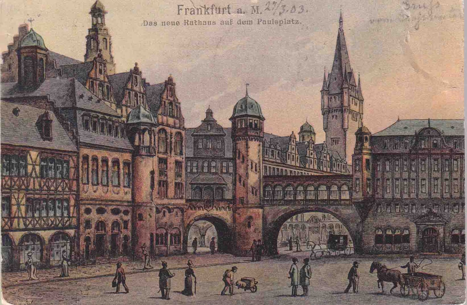 DR Crown/Flag Stamp, Postcard Frankfurt/New Town Hall, 27.3.03 (E5.675)