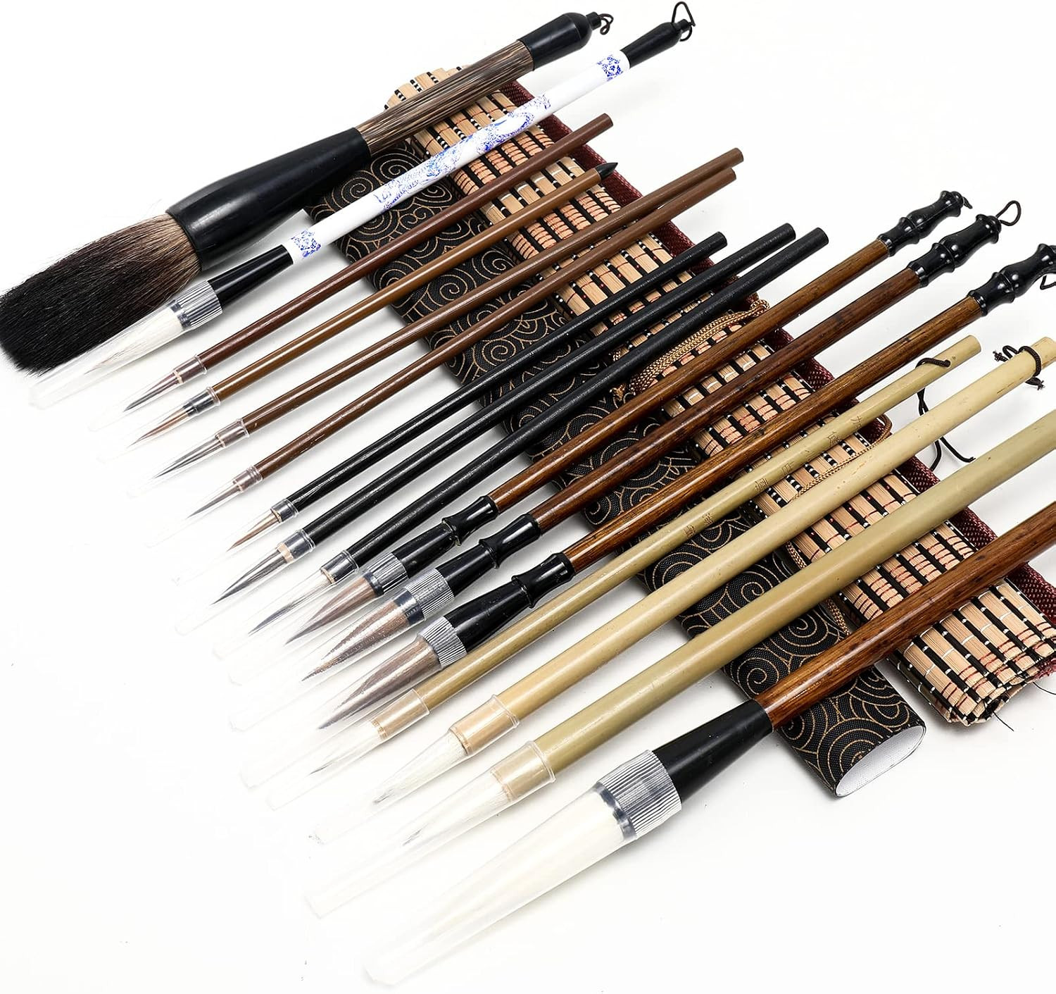 18Pcs Chinese Calligraphy Brushes Set with Writing Paper Roll-Up Brush