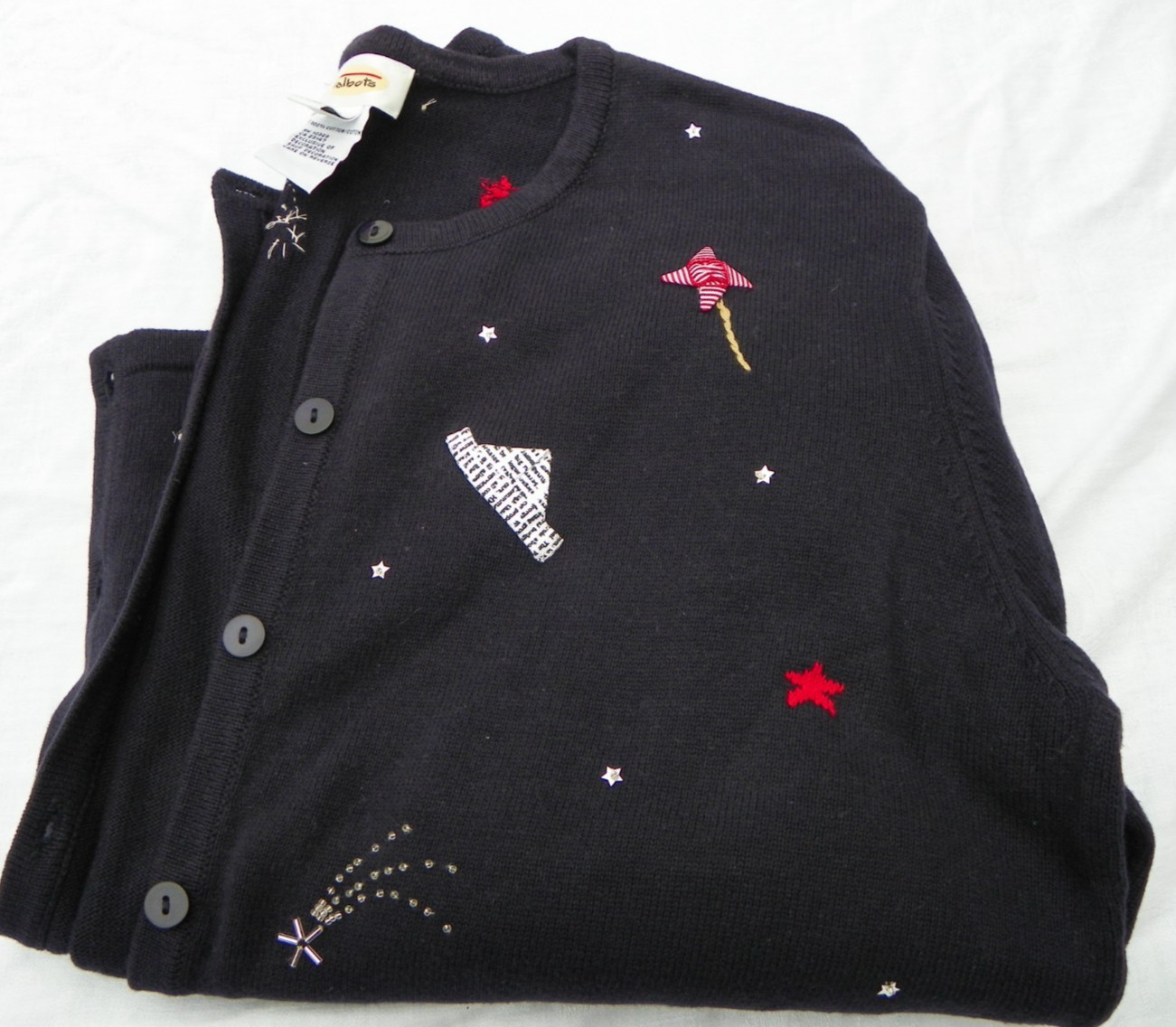 TALBOTS  Women's USA Patriotic Navy Blue Sweater -  size XL - NEW