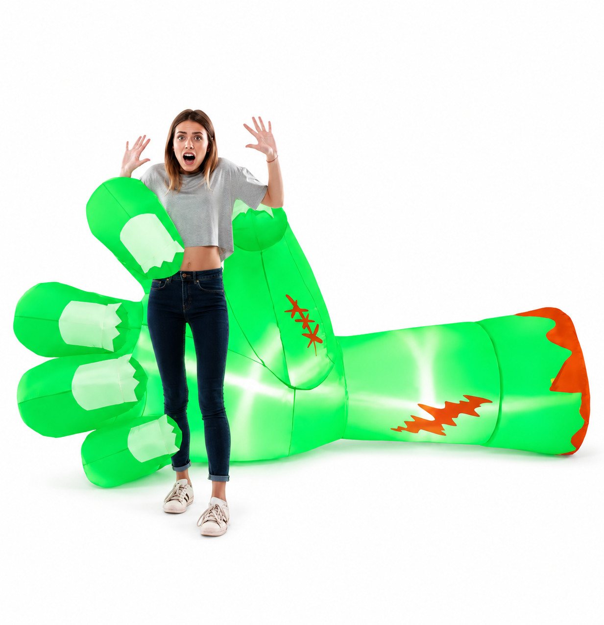 Giant Green Inflatable Monster Hand – Halloween Decoration, Party Prop & Photo B
