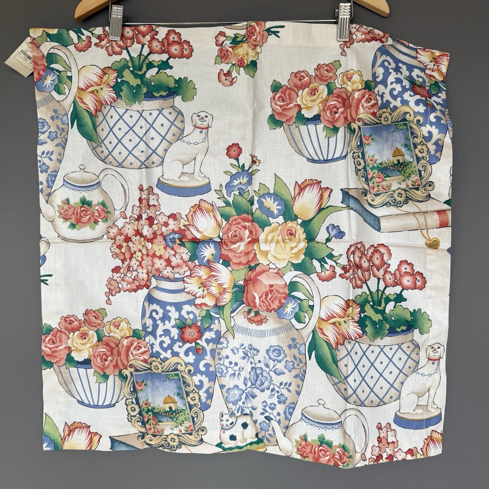 vtg 90s Neiman Marcus Chinoiserie Floral Tea Dinner Napkin 24x24 Cottagecore Dog