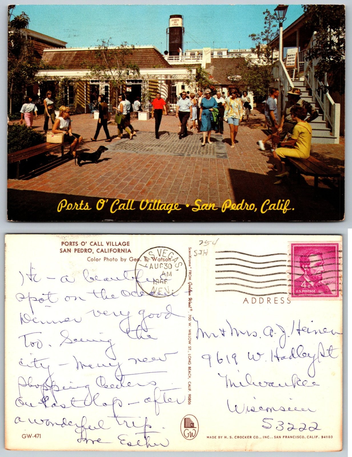 1966 Ports O' Call Village San Pedro California Tourists Posted Old Postcard Q9