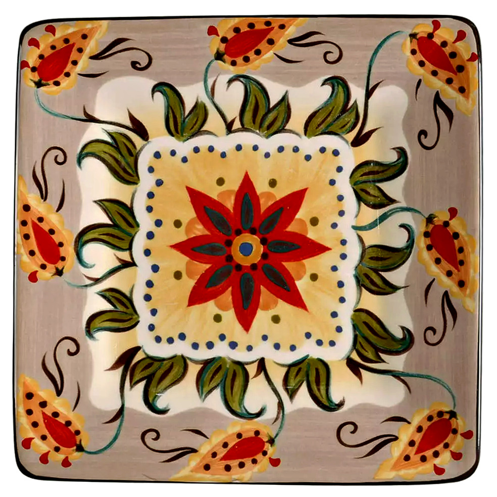 NEW Tabletops Gallery Odessa Square Salad Plate Floral Misto Artsy Colorful 8 in