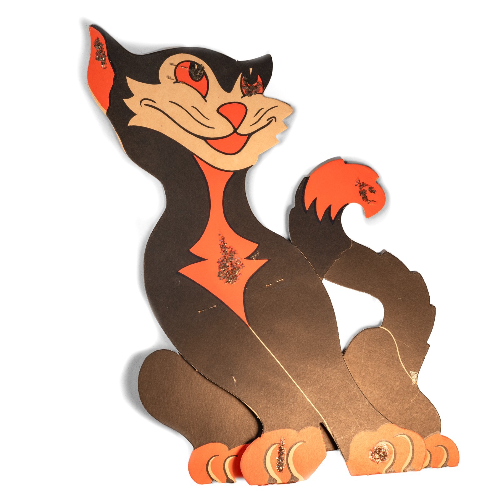 Beistle Halloween Vintage Original Die Cut Happy Spooky Fun Black & White Cat