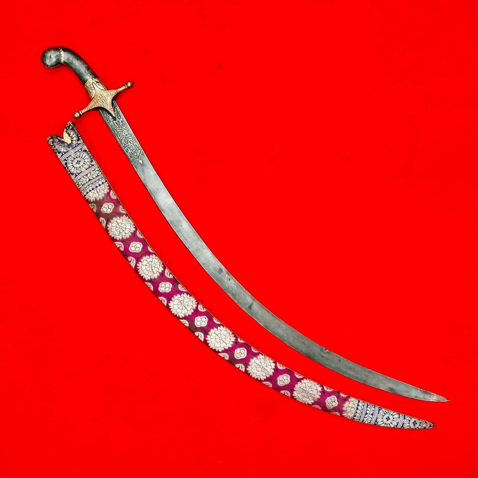 Indo Persian Mughal Ottoman Islamic Calligraphy Gold Koftgari Wootz Shamshir