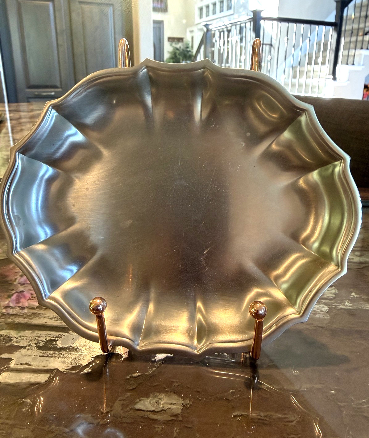 Vintage F B Rogers Provincetown Pewterlite Scalloped Oval Tray 7\