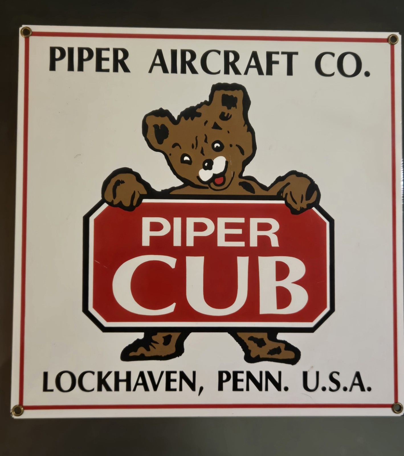 Vintage Piper Cub Bear Airplane Aircraft Co Metal Plane Sign Porcelain Man Cave