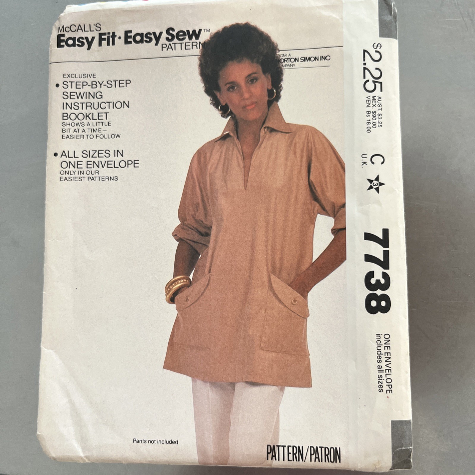 McCALL\'S  Easy Fit - Easy Sew7738 Vintage Sewing Pattern Misses\' Tunic, Uncut. T