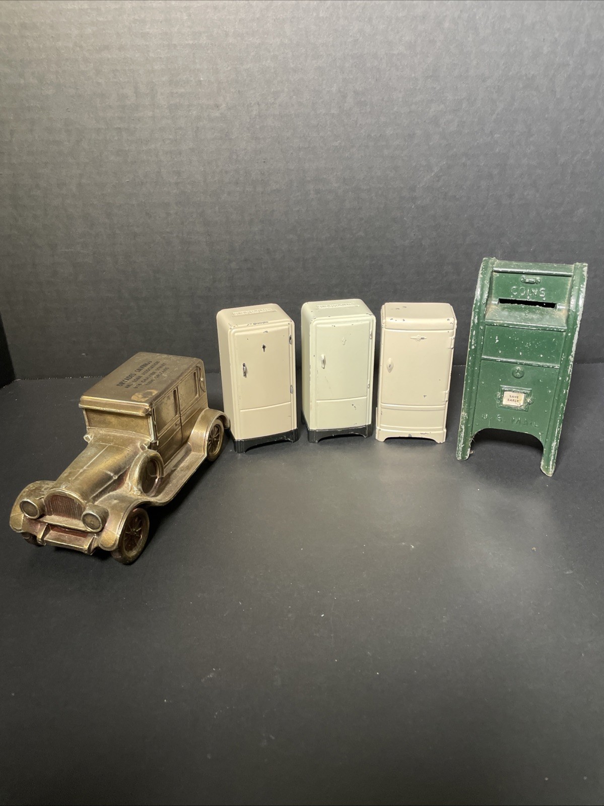 Vintage Metal Coin Banks US Mail Frigidaire Electrolux Banthrico Lot 5 No Keys