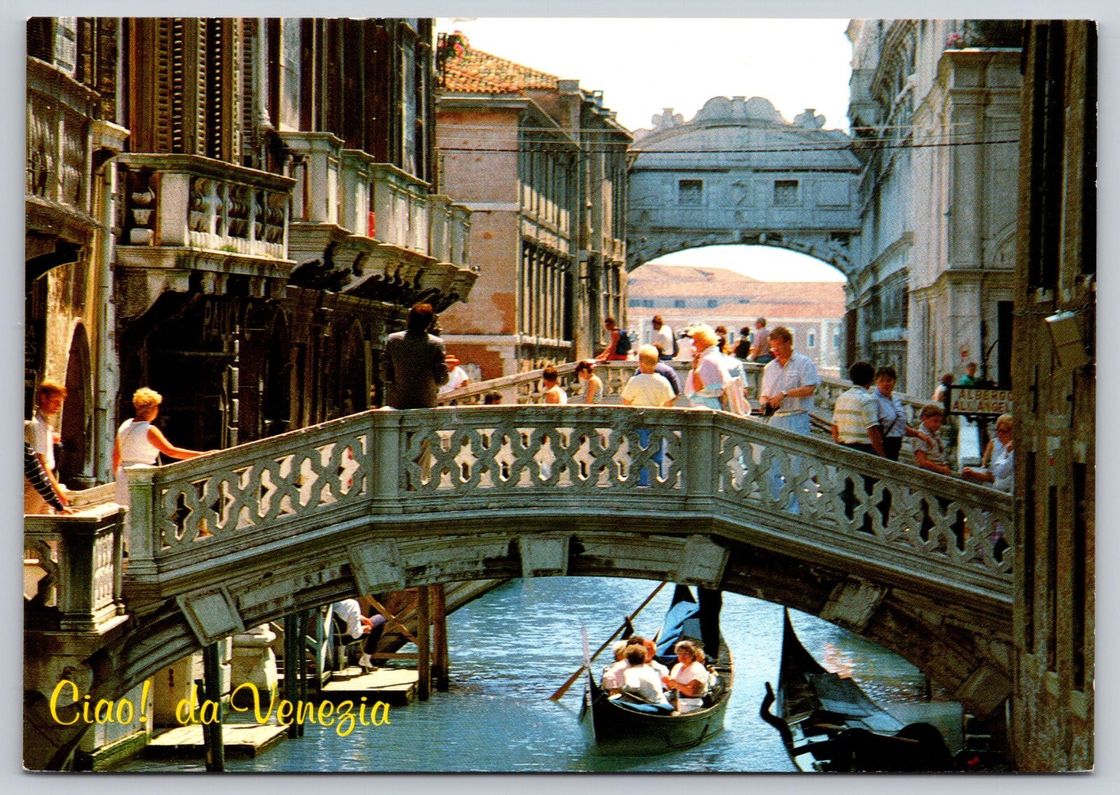 Postcard Ciao da Venezia The Bridge of Sighs Venice Italy Gondola
