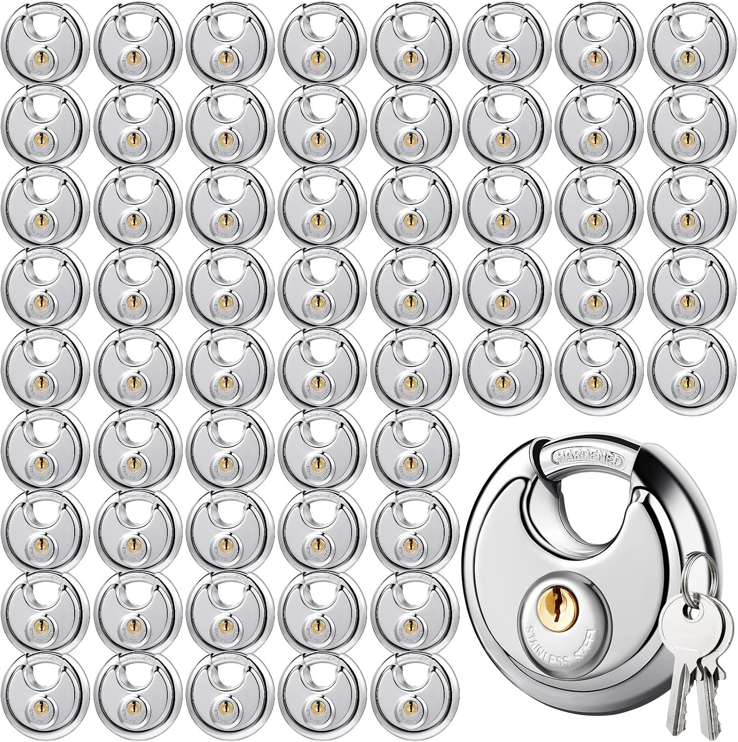 60 Pack Padlocks Keyed Alike, Stainless Steel Disc Locks