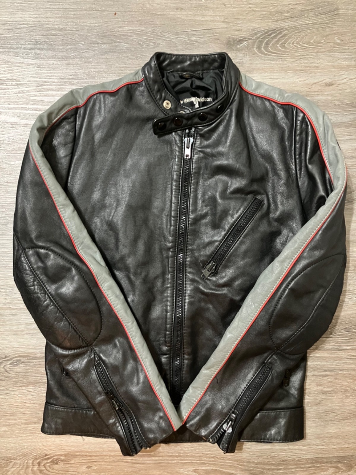Vtg 70s AMF Harley Davidson Leather Jacket 40 Black Gray Cafe Racer Biker Moto