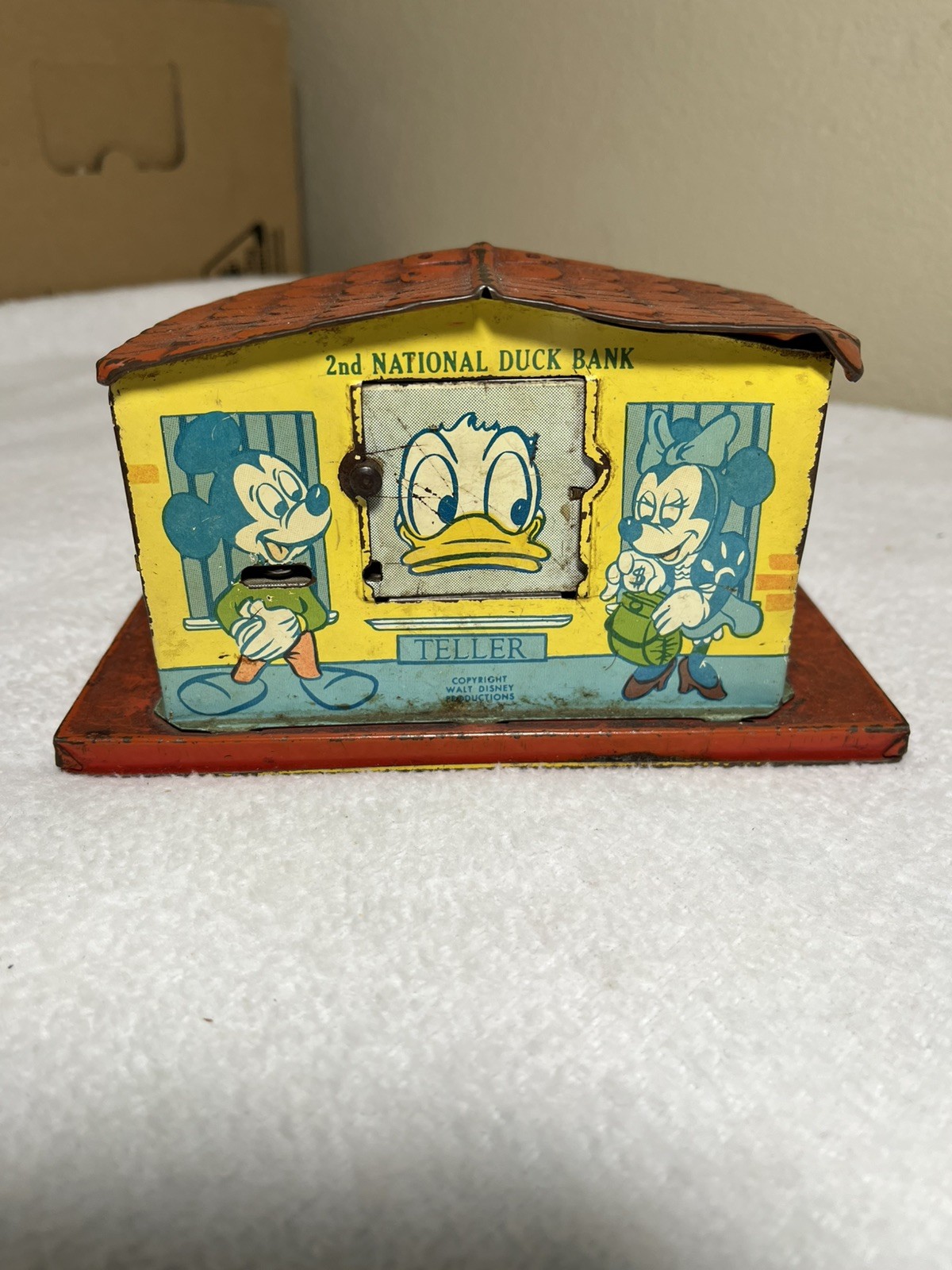 Vintage 1950\'s J.Chein Walt Disney 2nd National Duck Bank Mechanical Tin Mickey