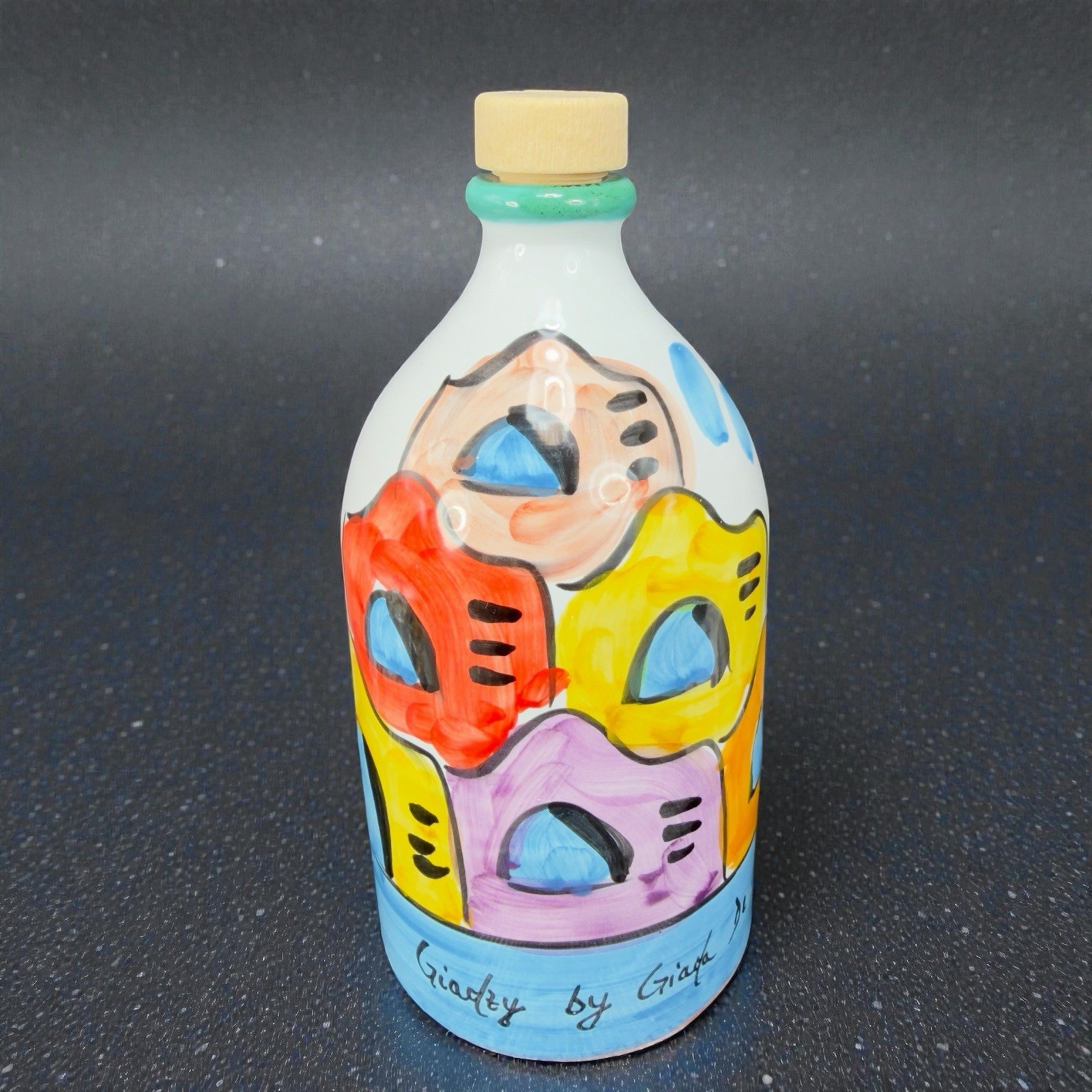 Gargiulo Italian Pottery Empty Bottle Container Decanter Painted W Cork Top VTG