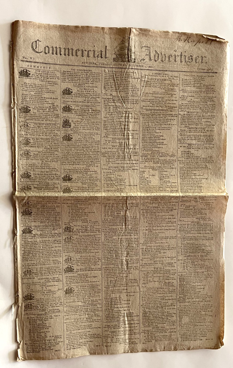 COLONIAL NEWSPAPER COMMERCIAL ADVERTISER 1801