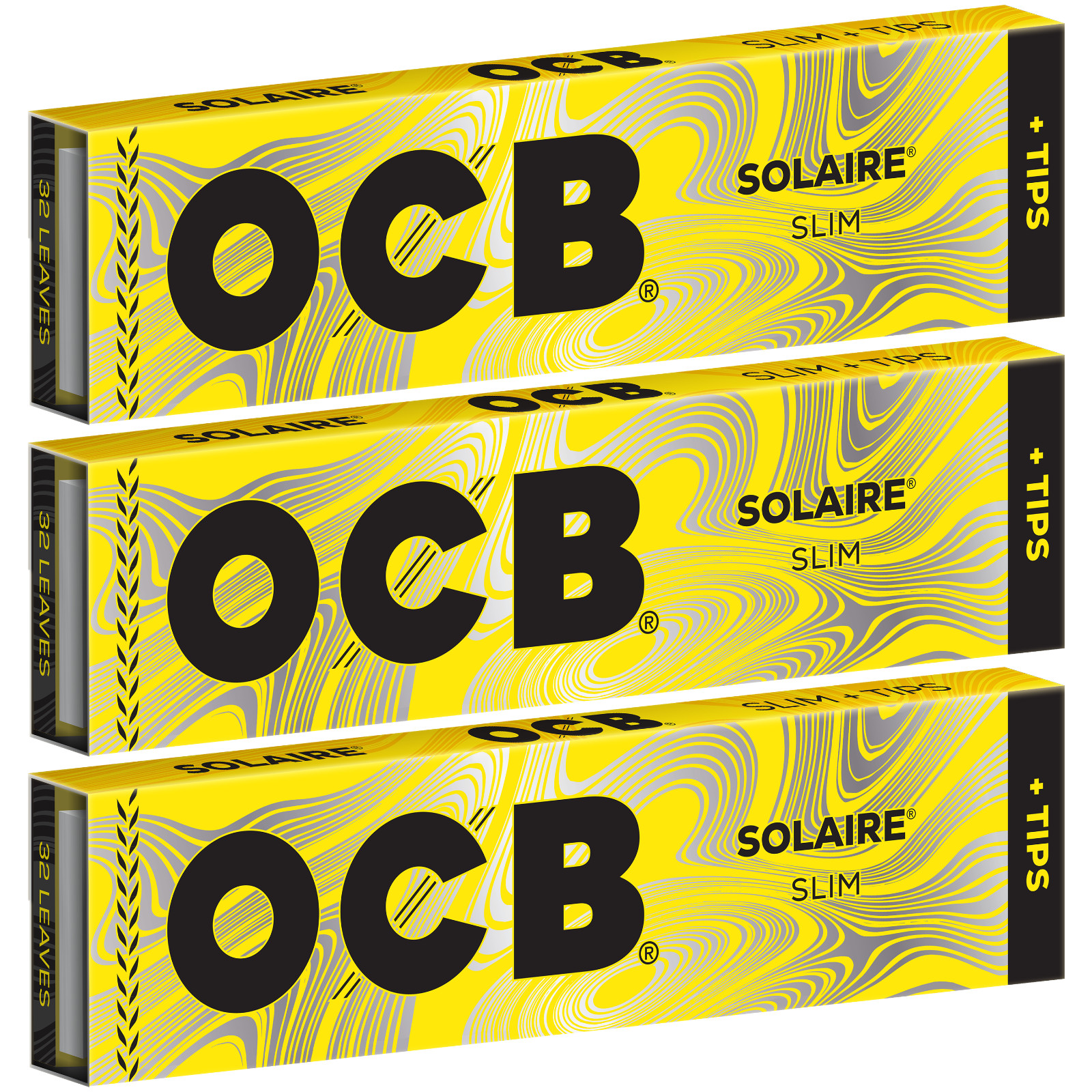 OCB Solaire King Size Slim Rolling Papers + Tips 32 Leaves Each (3 Booklets)
