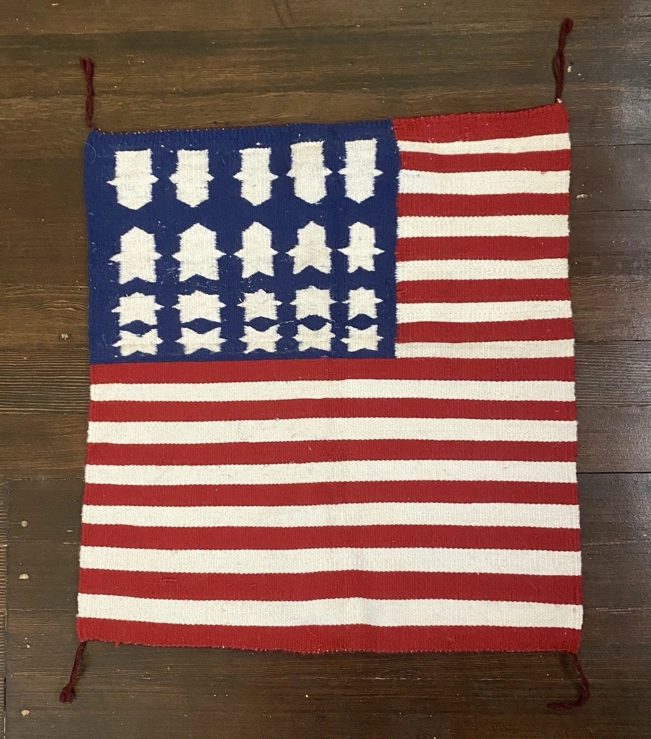 Vintage Navajo American Flag Weaving Rug USA 27x24
