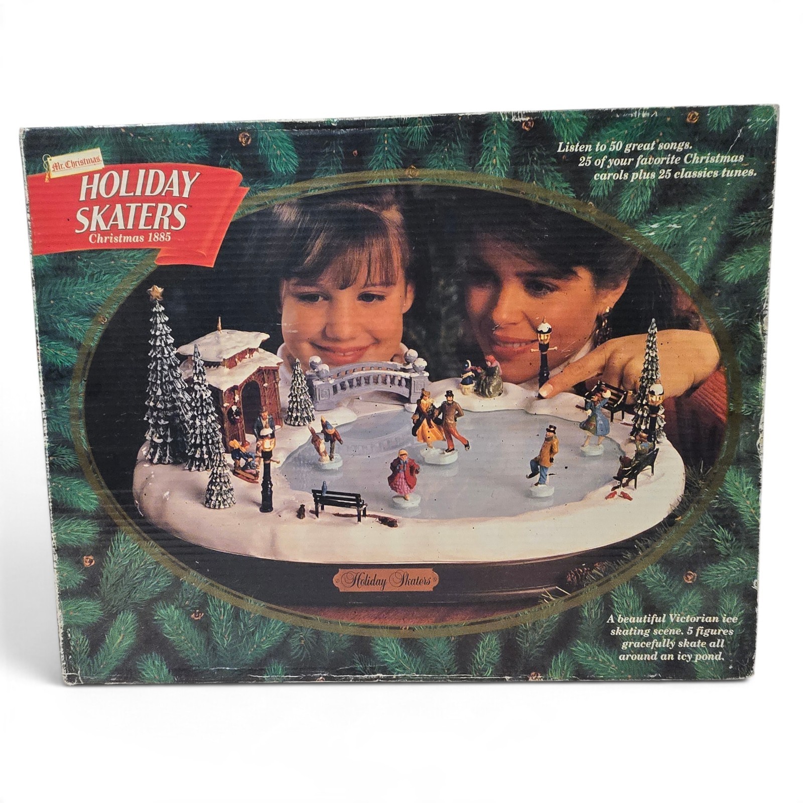 1995 Mr. Christmas Holiday Skaters Victorian Ice Skating Scene w/ 50 Songs