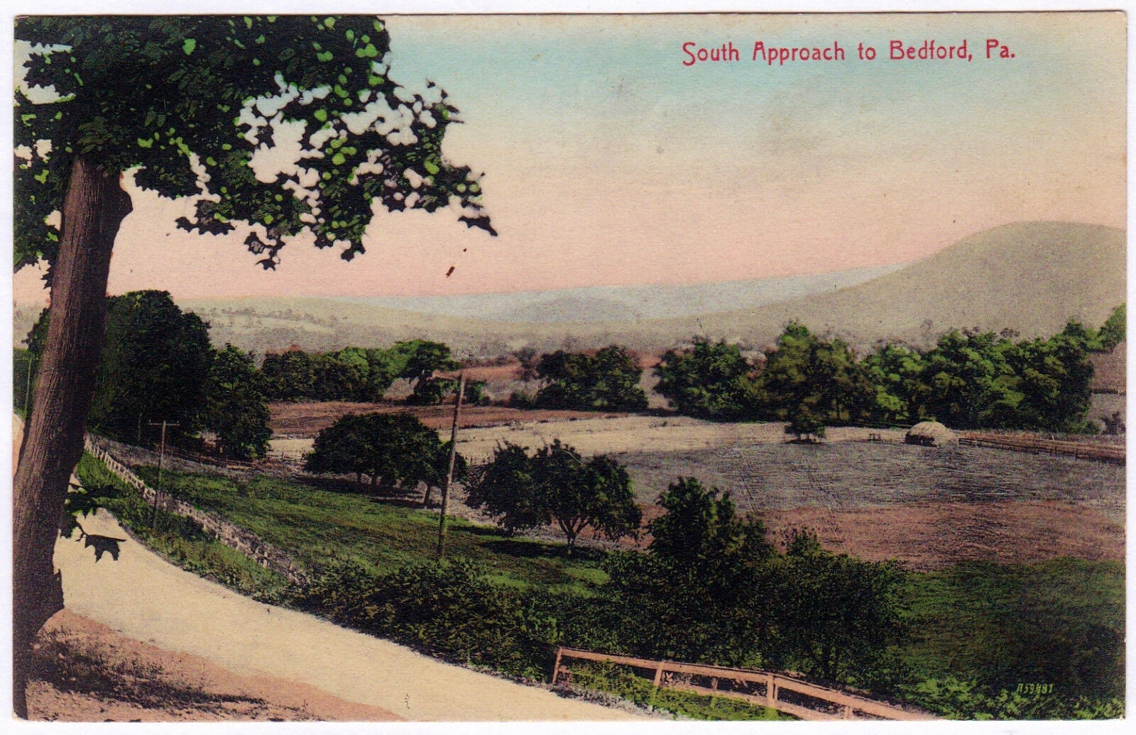 1907-1915 South Approach to Bedford PA Postcard RARE Hand-Colored German Antique