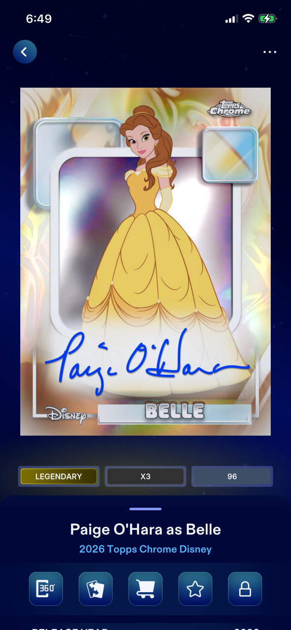 2026 Topps Disney Collect Legendary Chrome Signature BELLE Paige O\'Hara