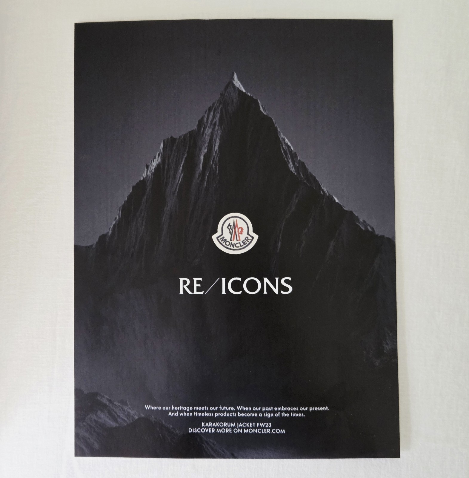 MONCLER RE/ICONS Print Ad 23 Karakorum Jacket Mountain Logo Winter Fashion Rare