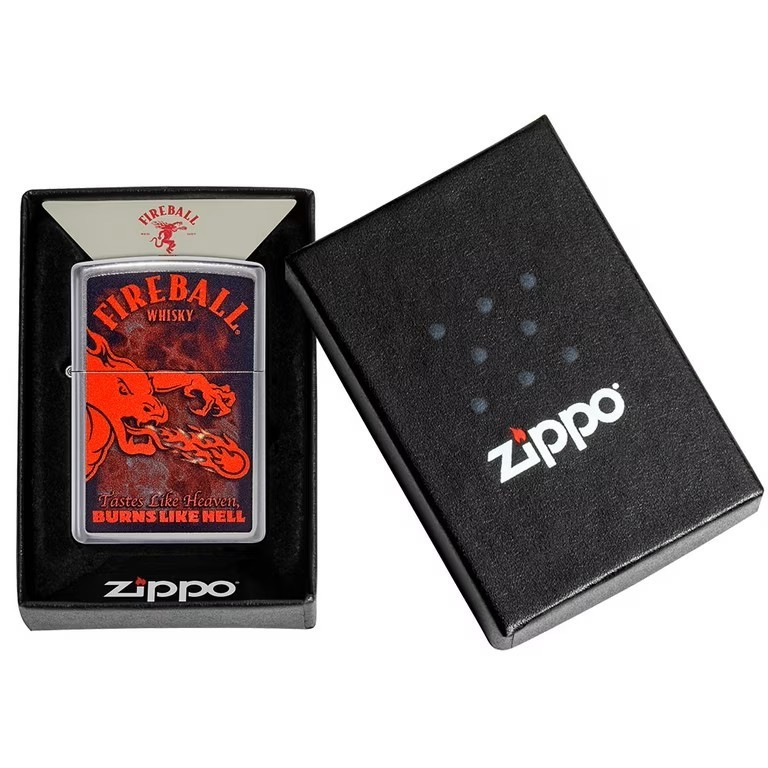 Zippo 49308 Fireball Whiskey Burns Like Hell Street Chrome Lighter Windproof NEW