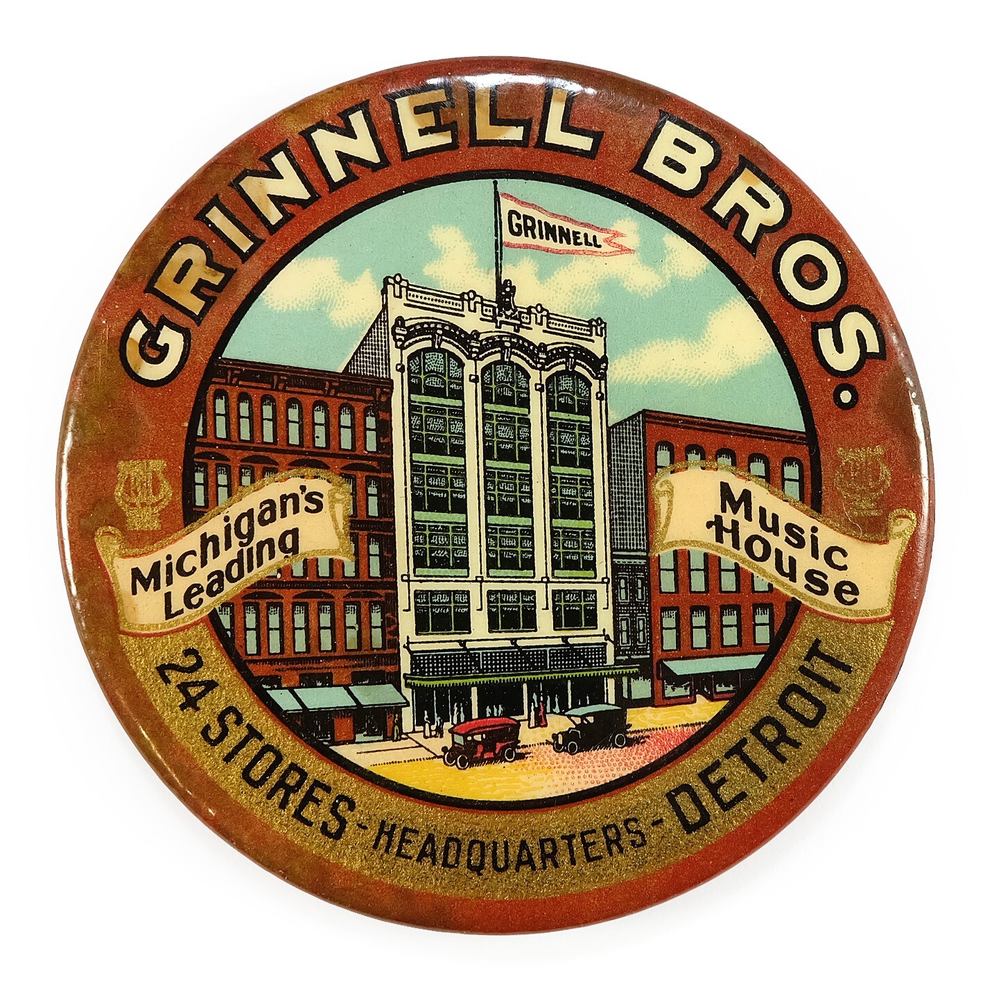 Grinnell Bros. Advertising Pocket Mirror 1915-20 Detroit Michigan Music House