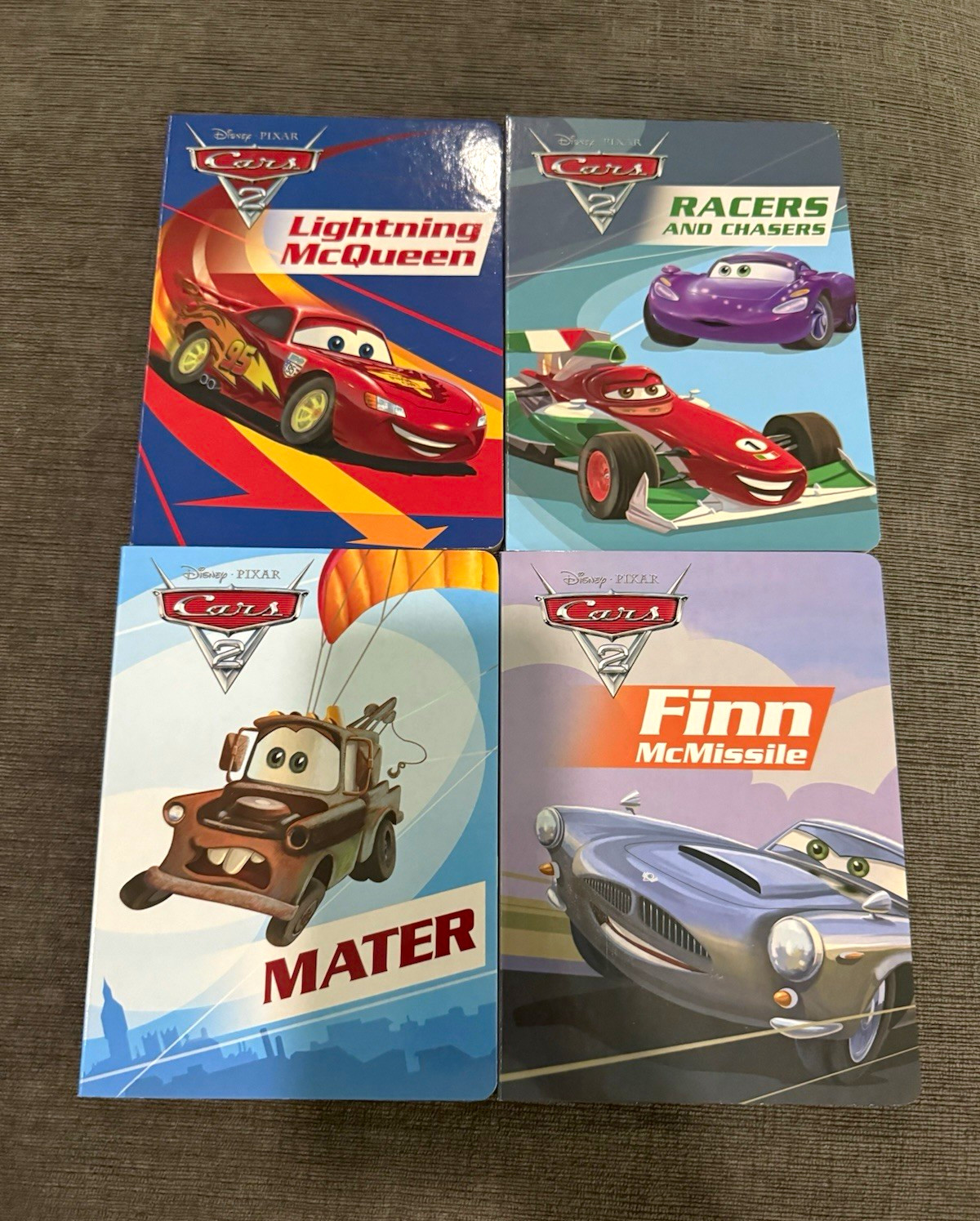 Disney Pixar Cars 2 Too Fast 4 Board Book Set w/ Lightning McQueen Mater Finn