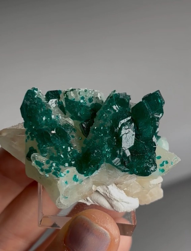 Emerald Green Dioptase with Calcite – New Find, DR Congo