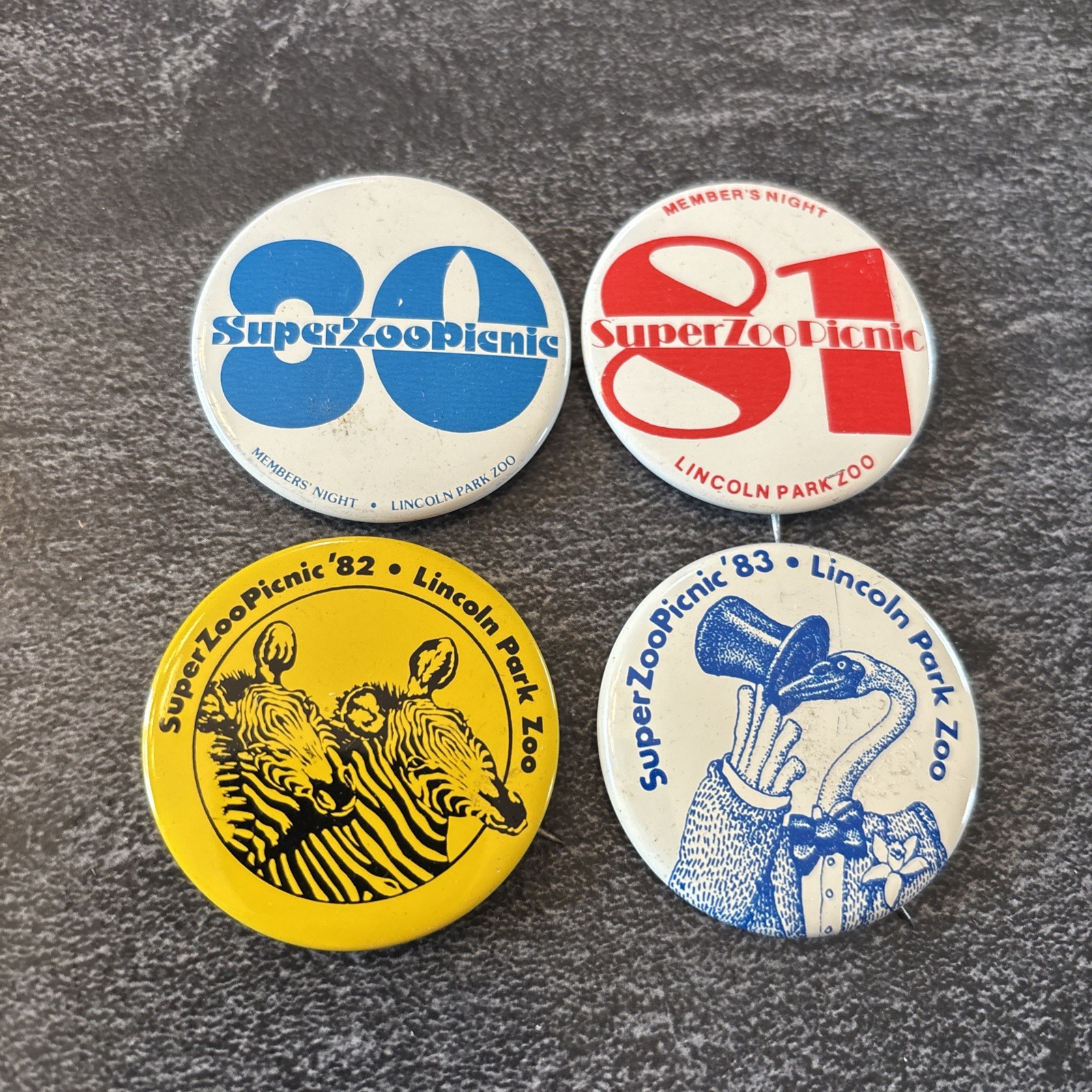 Vintage Lincoln Park Chicago Pin-back Button Lot Super Zoo Picnic 80,81,82 & 83