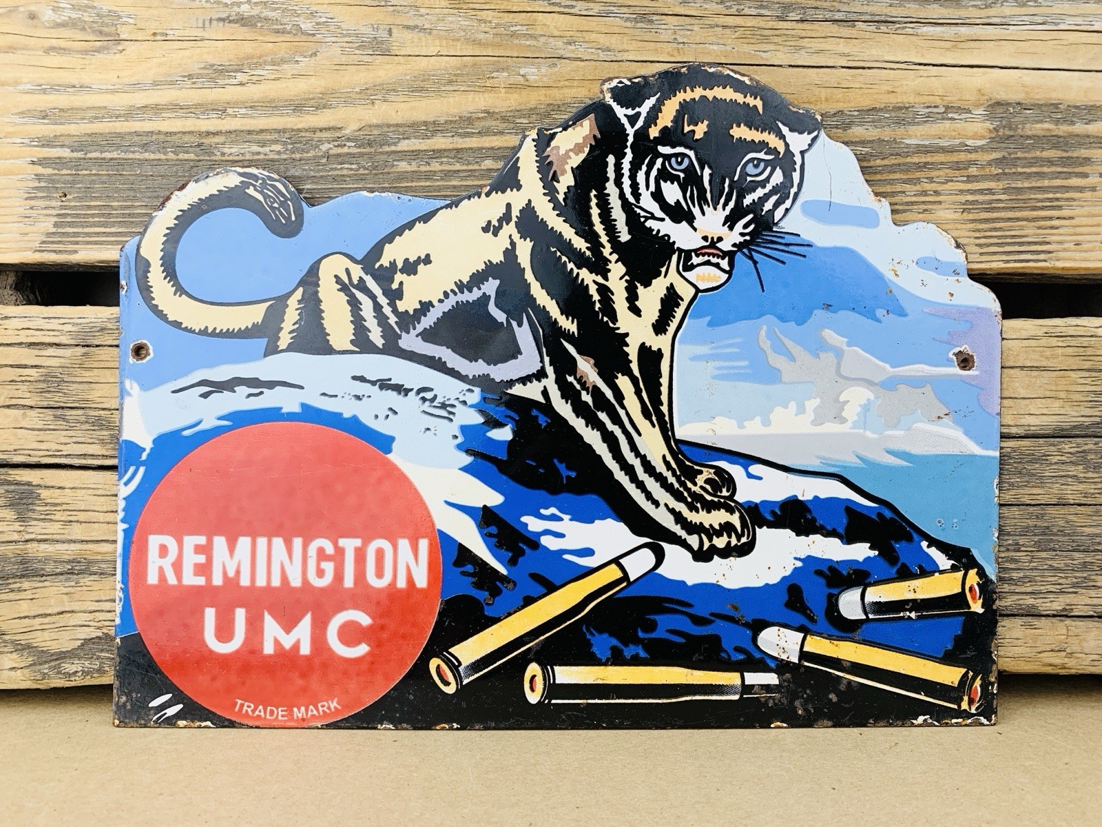 VINTAGE 12x REMINGTON UMC 22 RIFLE CARTRIDGES GASOLINE OIL PORCELAIN GAS AD SIGN