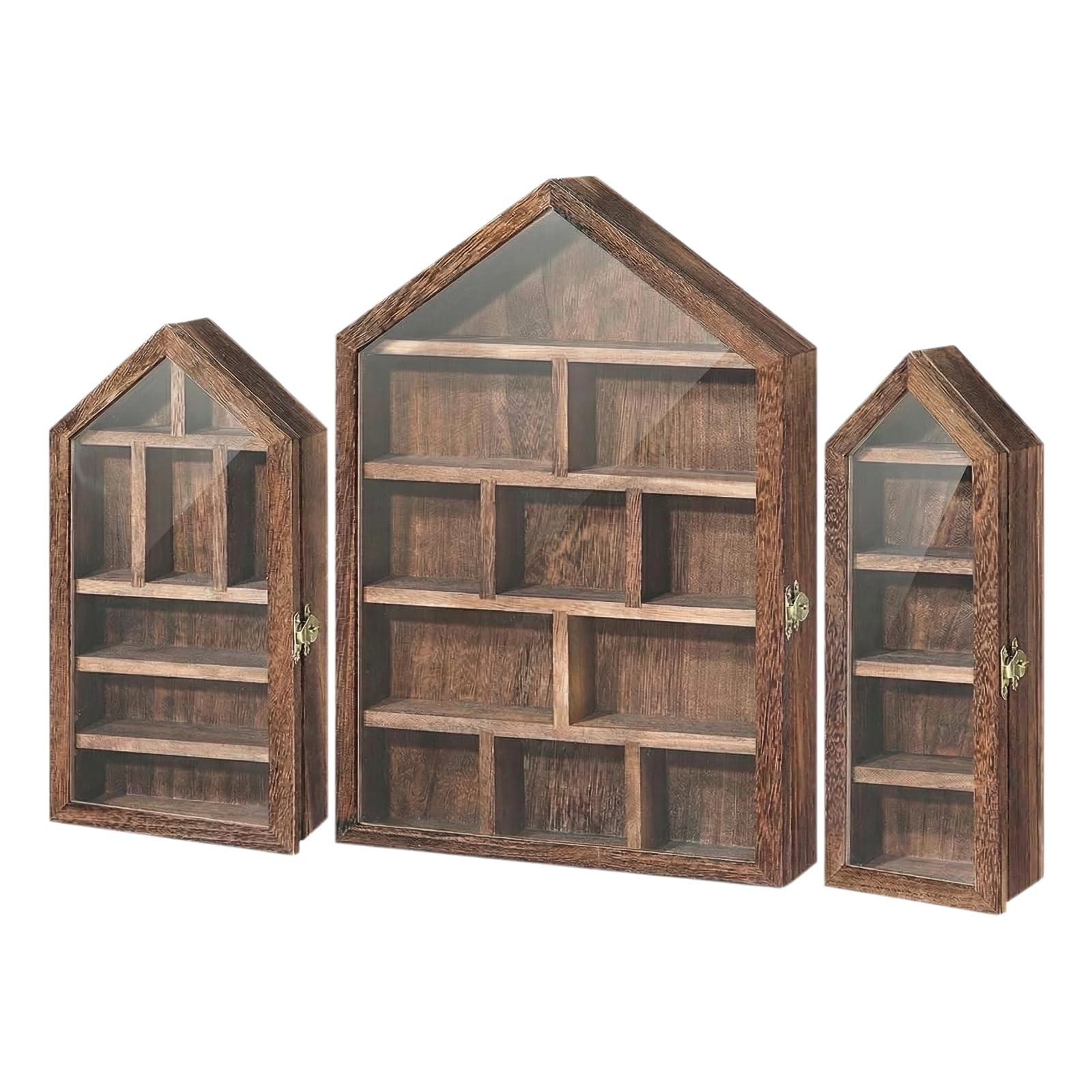 Trinket Shelf Display with Door (Set of 3), Solid Wood Knick Knack Shelf for ...