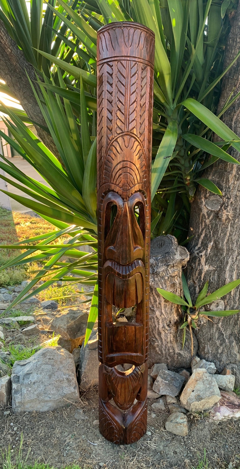 Hawaiian Style Ku Tiki God Hand Carved Wooden Mask 5 ft x 7