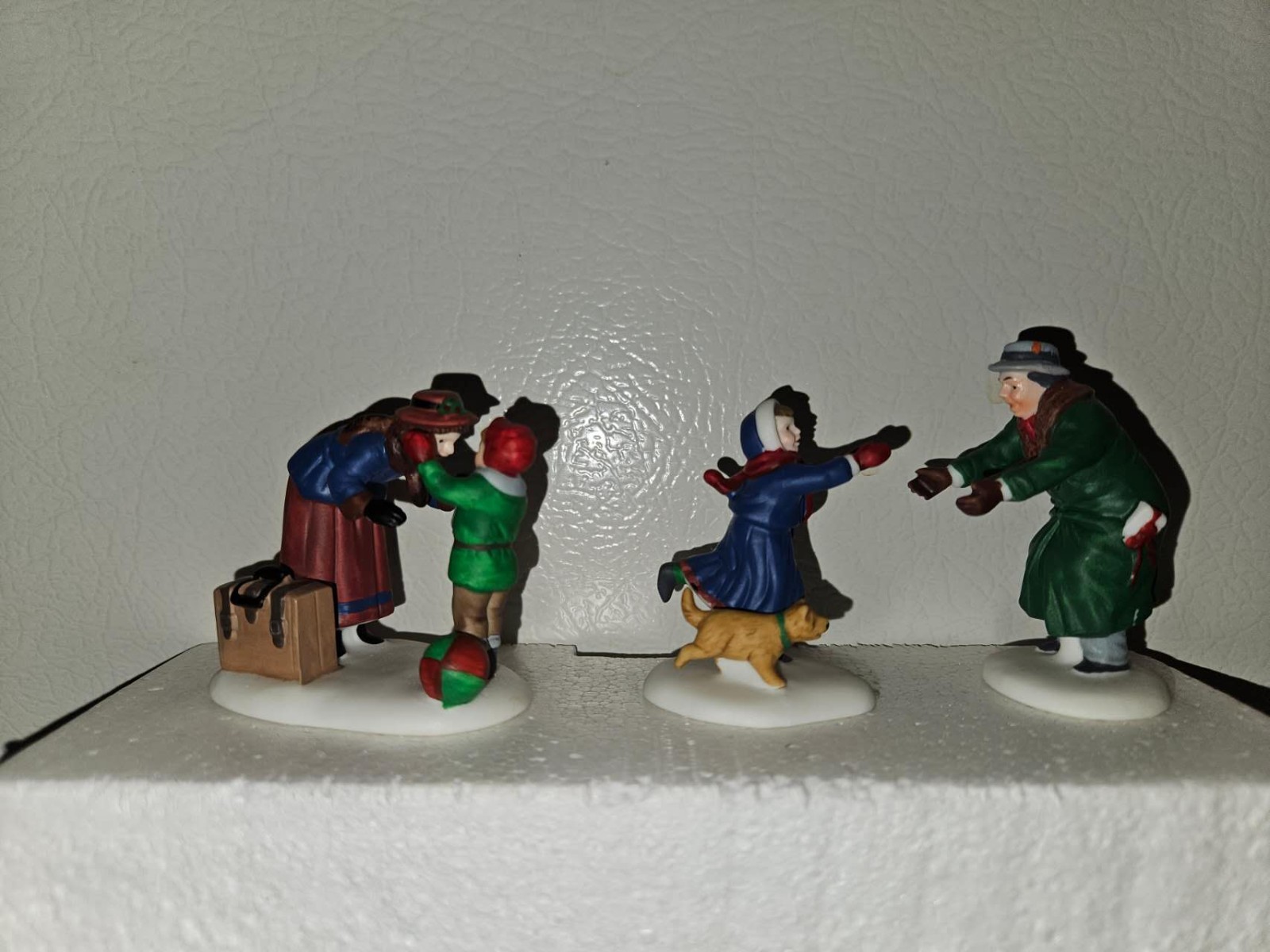 Vintage Hand painted porcelain Xmas village set of 3 figures in original box